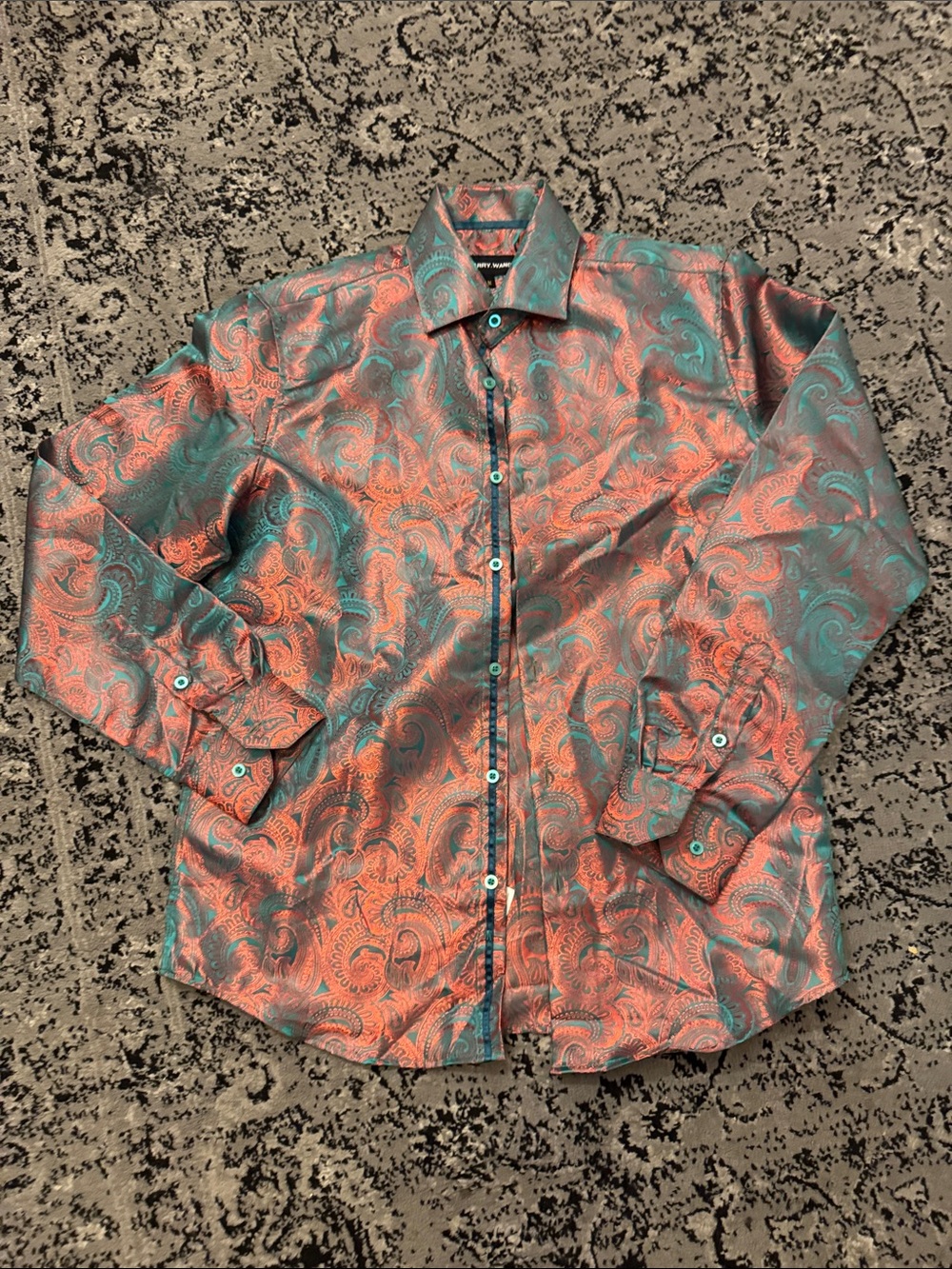 Insane iridescent Paisley Button-Up Shirt - Teal & Coral